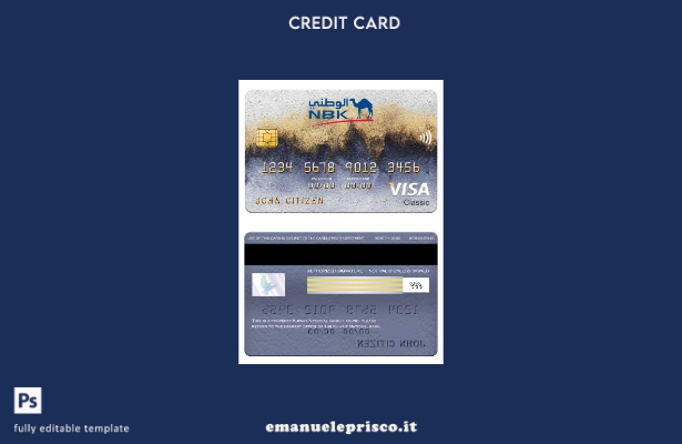 modello di carta classica per visto della Kuwait National Bank in stile verifica